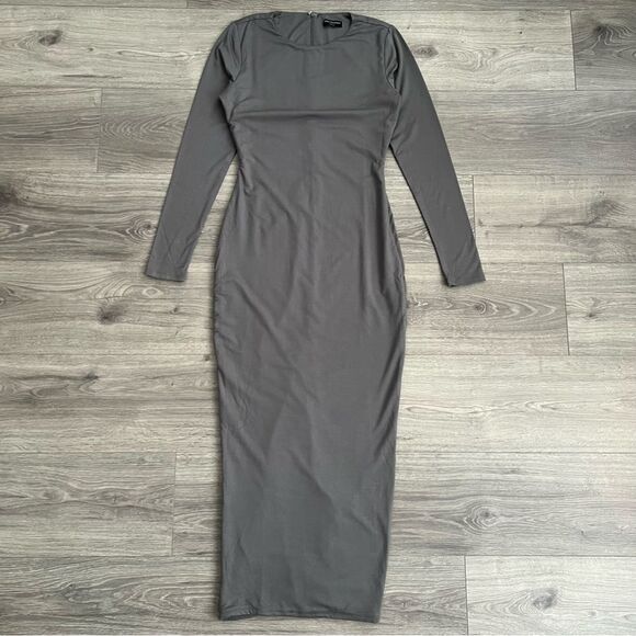 NAKED WARDROBE Extra Butter Long Sleeve Midi Dress Large Gray Bodycon Fall 90s - Picture 3 of 12